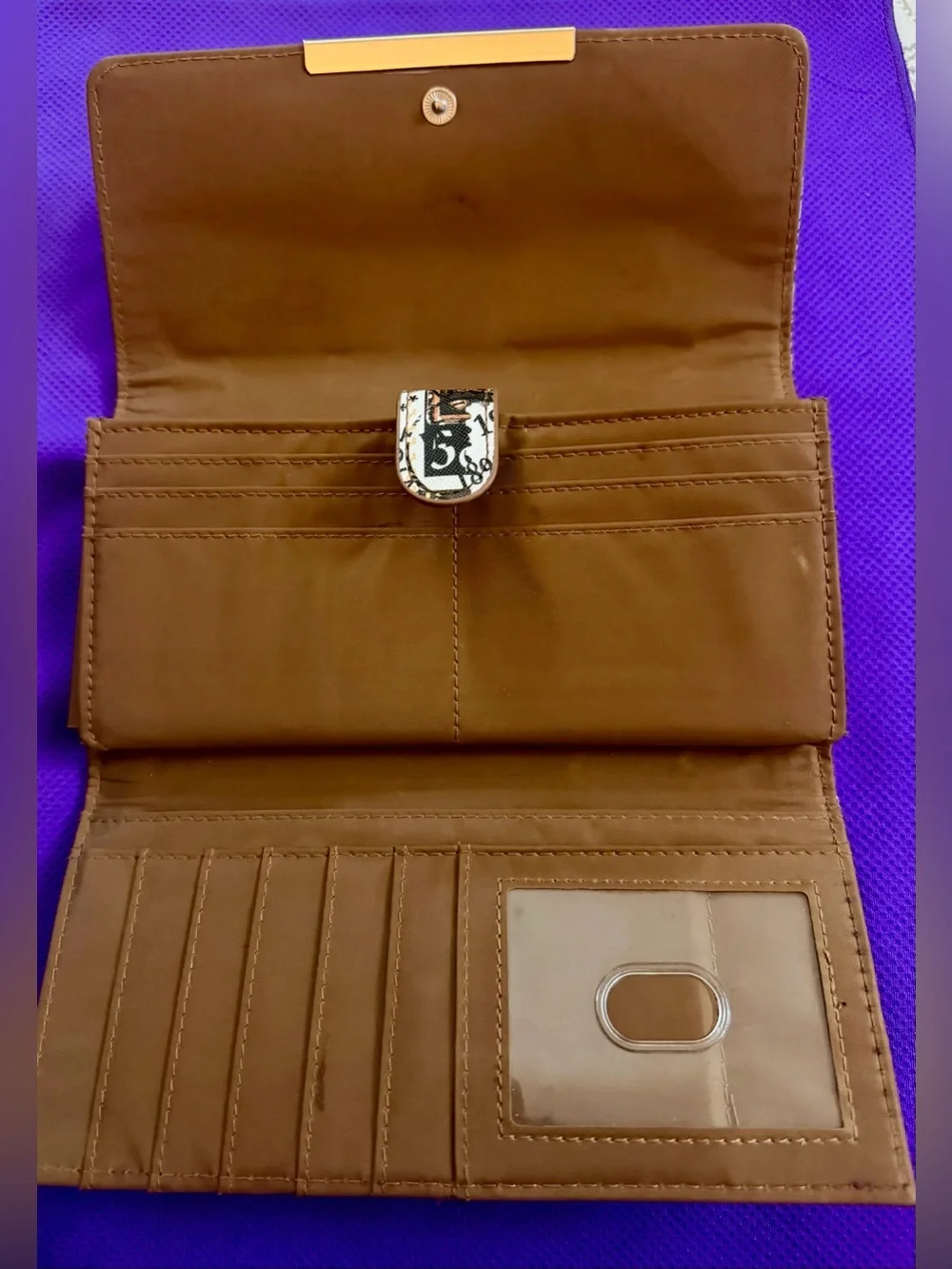 Printed Travel-Stamp Women’s Wallet in Pink and Brown